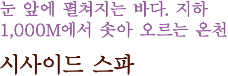 눈 앞에 펼쳐지는 바다. 지하 1,000M에서 솟아 오르는 온천 시사이드 스파