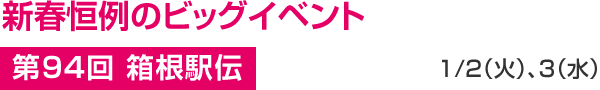 新春恒例のビッグイベント 第94回 箱根駅伝 1/2(火)、3(水)