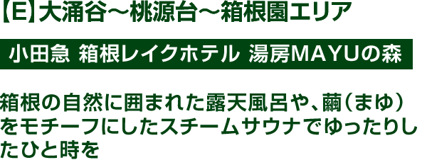 【E】大涌谷～桃源台～箱根園エリア 大涌谷～桃源台～箱根園エリア 小田急 箱根レイクホテル 湯房MAYUの森