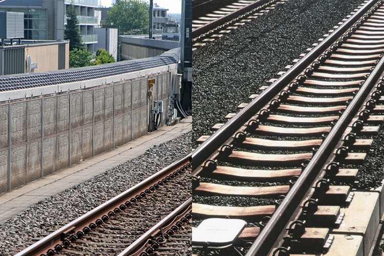 防音壁と弾性枕木砕石軌道