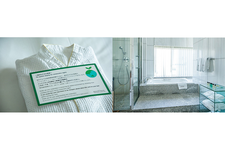 リネンクリーニングの削減、節水装置の設置